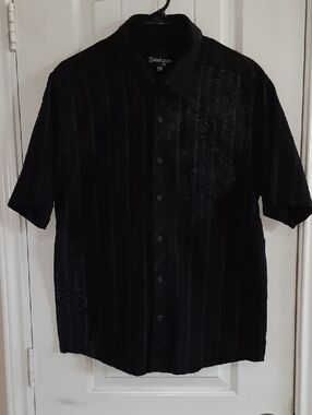VTG Point Zero Y2K Embroidered Pinstripe Short Sleeve Shirt - Medium